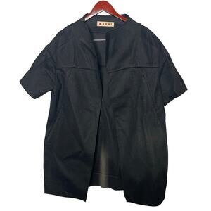 Marni Black oversized felt wool blend open collarless jacket coat Sz 38 US 2